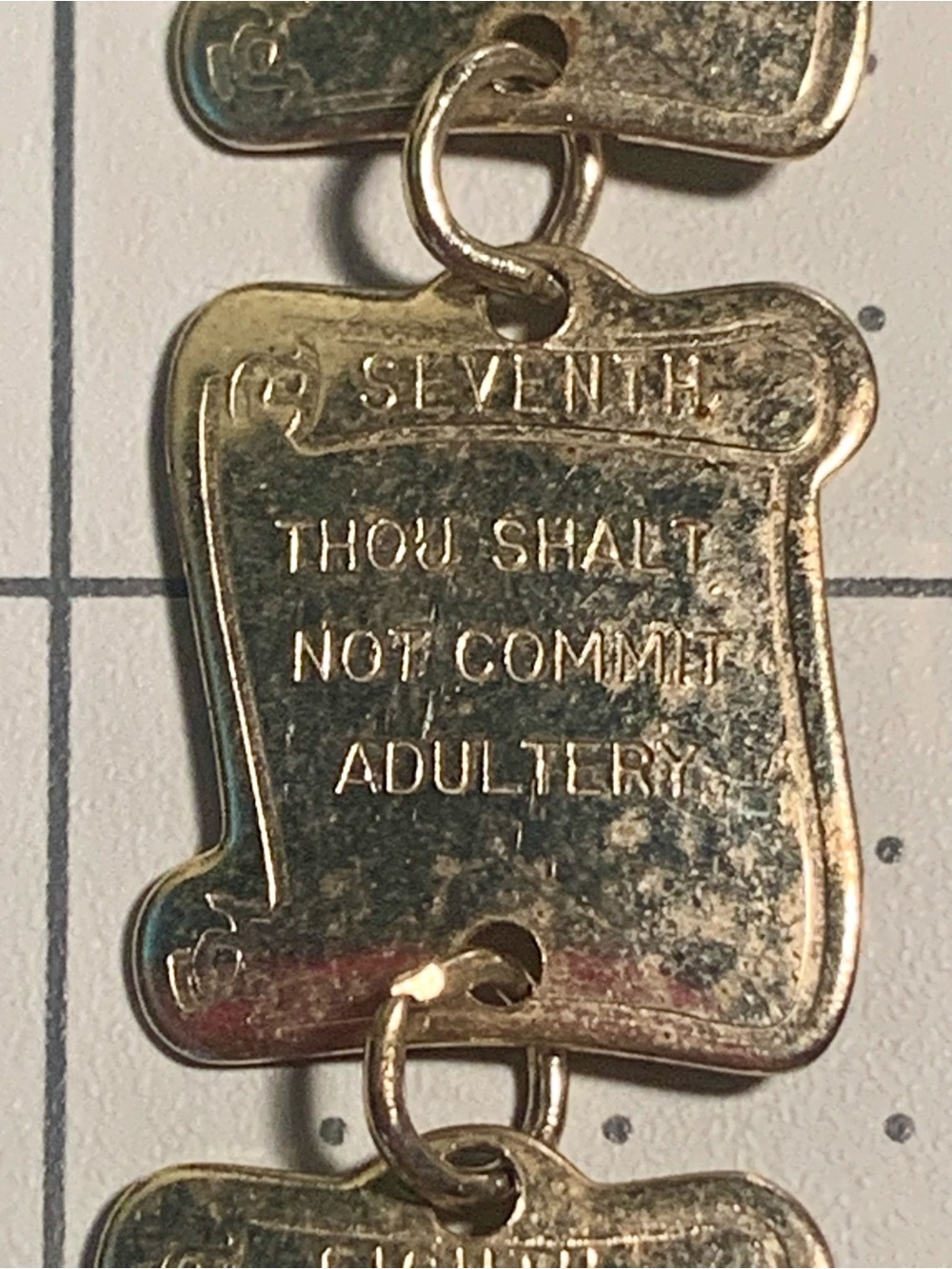 Gold Tone Linked Panel bookmark with Engraved Panels 10 Commandments - Picture 12 of 15